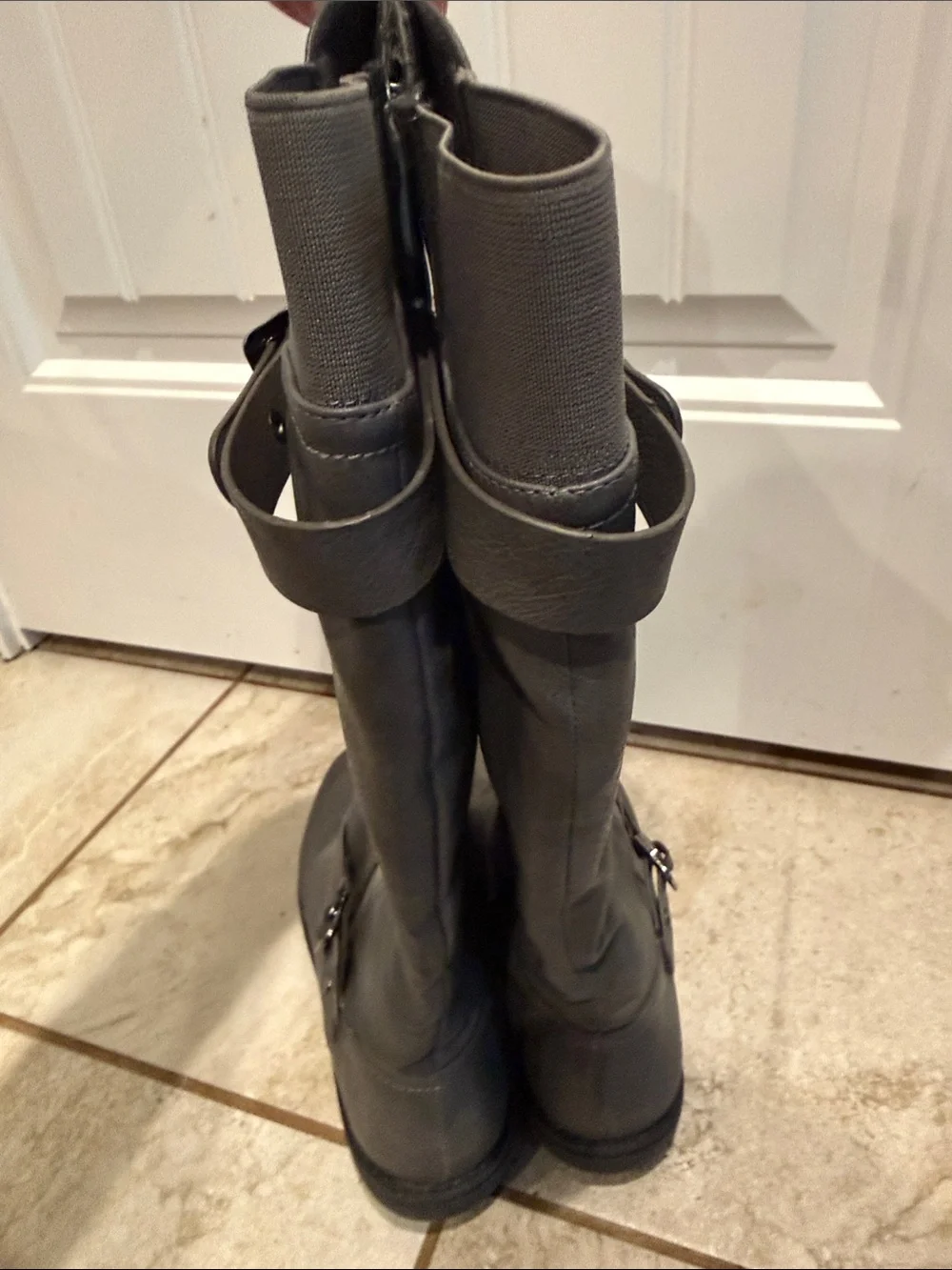 Dream Pairs Gray Over-the-Knee Buckle Riding Boots